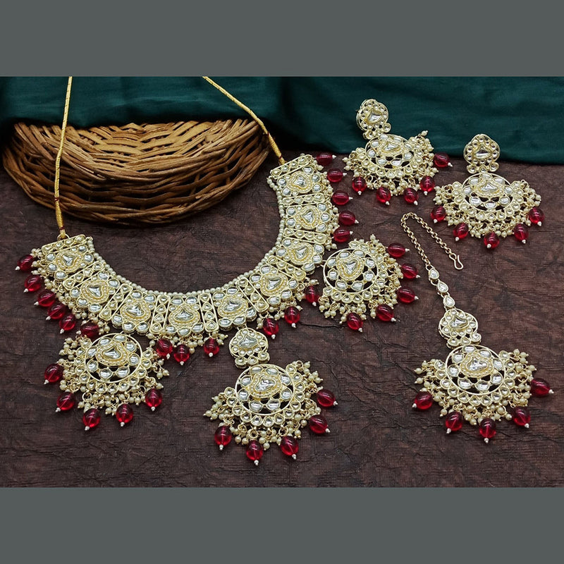 Sai Fashion Gold Plated Kundan Stone Pearl And Beads Necklace Set