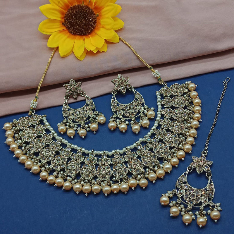 Sai Fashion Gold Plated Crystal Stone And Pearls Necklace Set