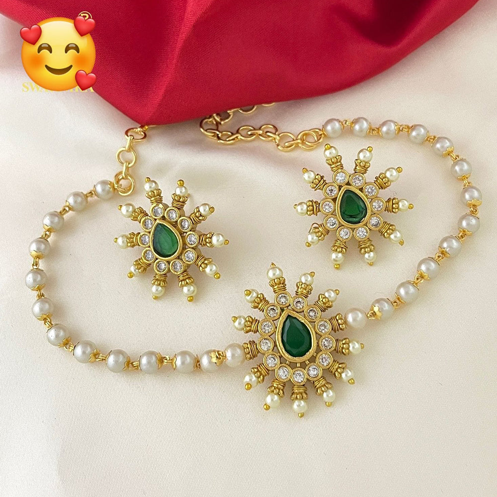 Sai Fashion Gold Plated  Pearl Necklace Set