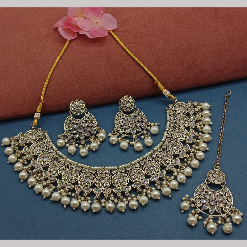 Sai Fashion Gold Plated Crystal Stone And Beads Necklace Set