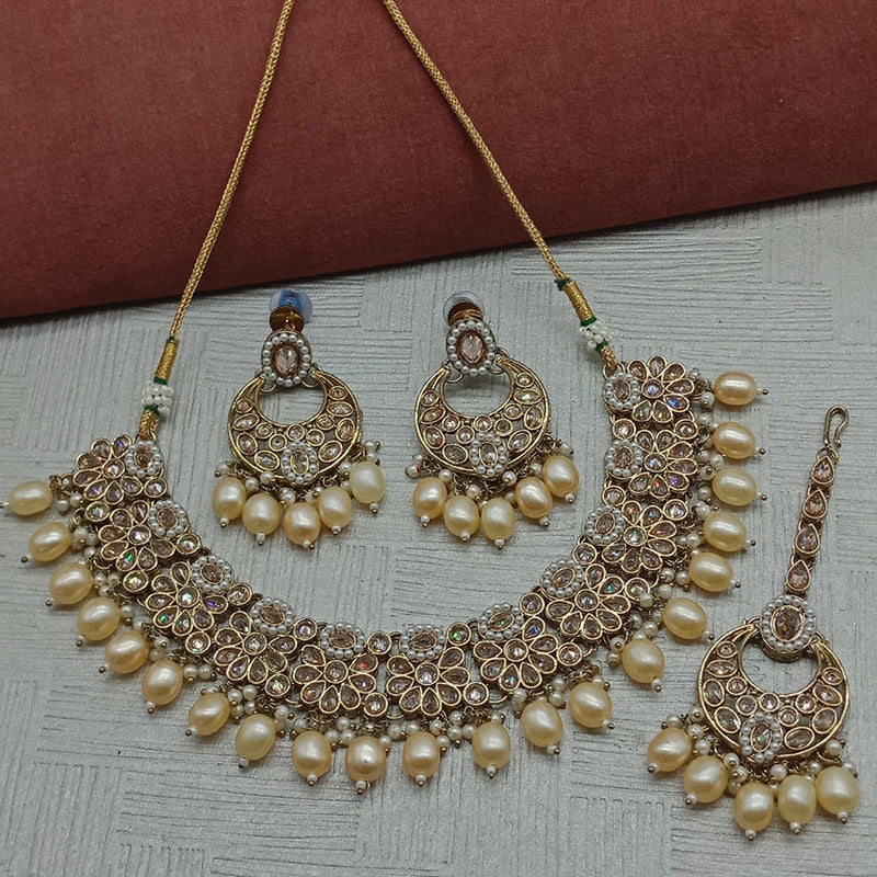 Sai Fashion  Gold Plated Crystal Stone And Beads Necklace Set