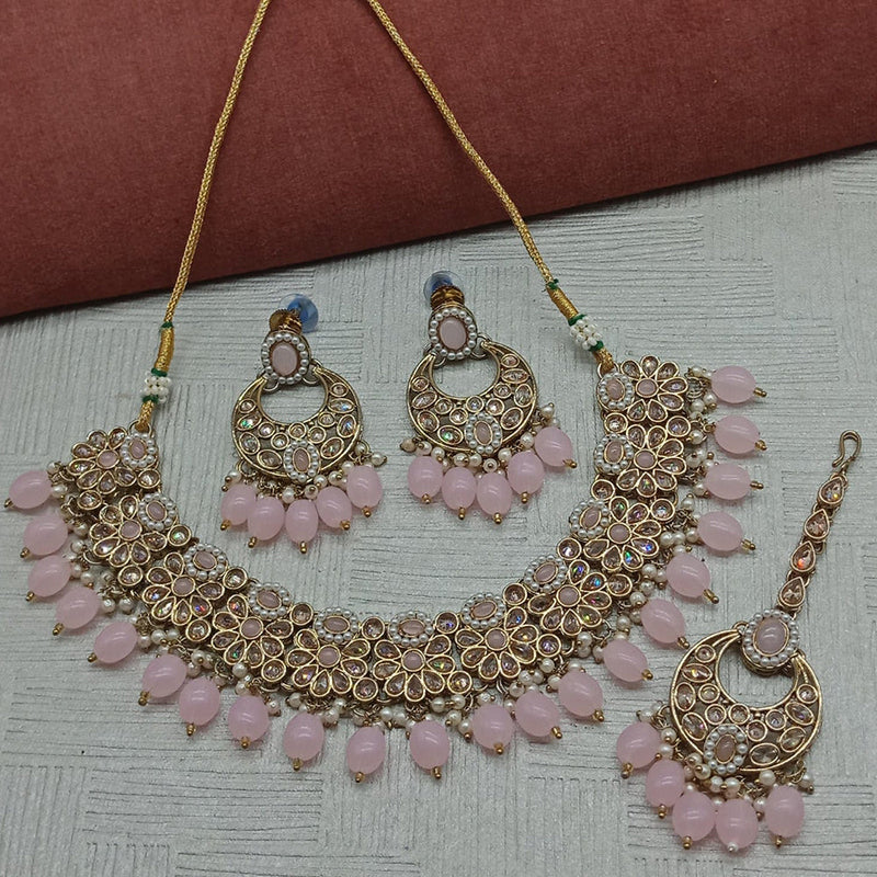 Sai Fashion  Gold Plated Crystal Stone And Beads Necklace Set