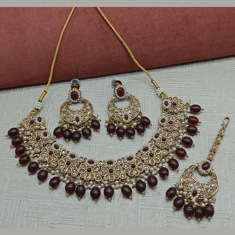 Sai Fashion  Gold Plated Crystal Stone And Beads Necklace Set