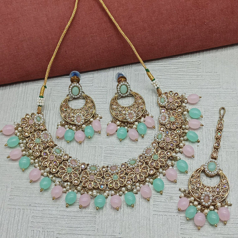 Sai Fashion  Gold Plated Crystal Stone And Beads Necklace Set