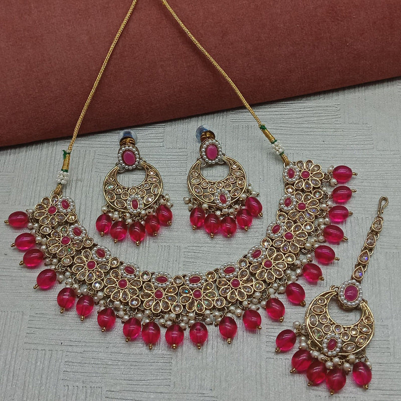 Sai Fashion  Gold Plated Crystal Stone And Beads Necklace Set