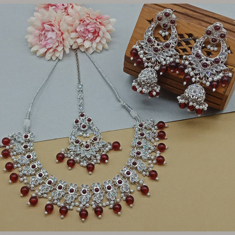 Sai Fashion  Silver Plated  Crystal Stone And Beads Necklace Set