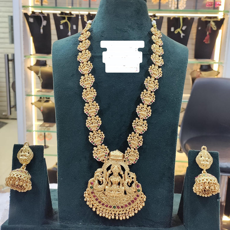 Sai Fashion Gold Plated Pota Stone Temple Long Necklace Set