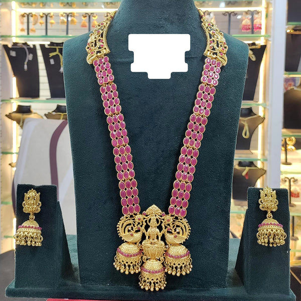 Sai Fashion Gold Plated Pota Stone Temple Long Necklace Set