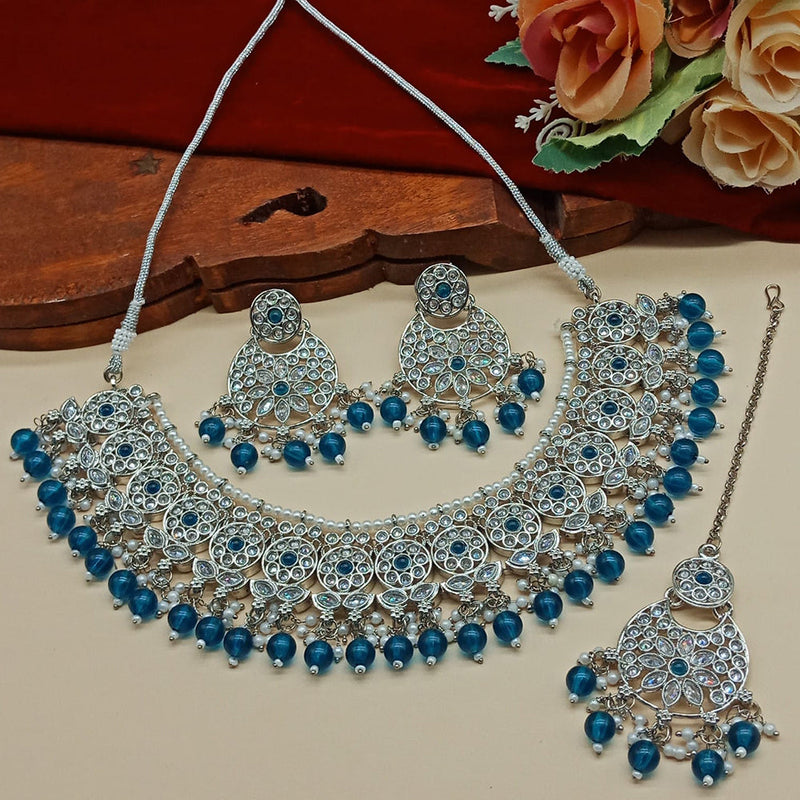 Sai Fashion Silver Plated Crystal Stone And Beads Necklace Set