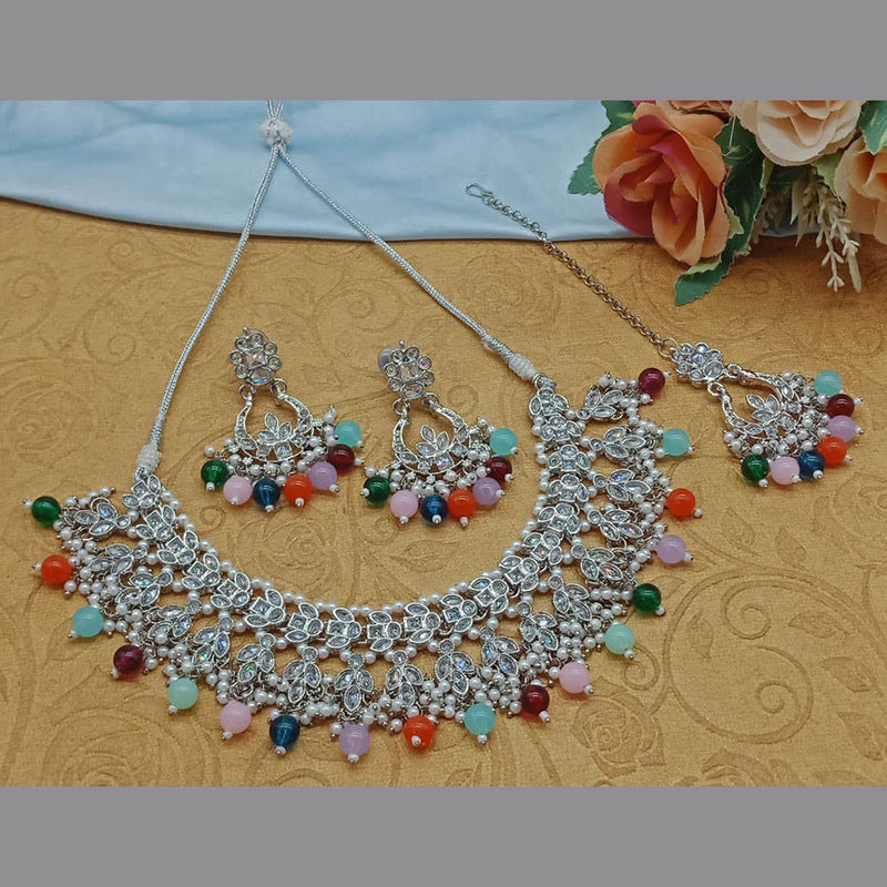 Sai Fashion Silver Plated Crystal Stone And Pearls Necklace Set