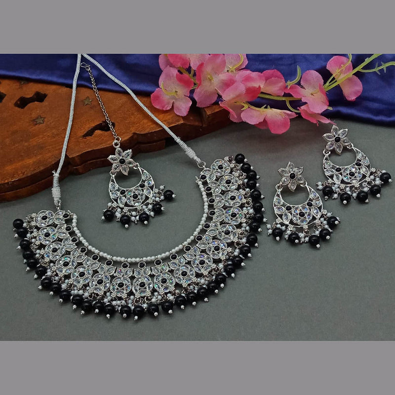 Sai Fashion Silver Plated Crystal Stone And Pearls Necklace Set