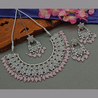 Sai Fashion Silver Plated Crystal Stone And Pearls Necklace Set