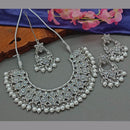 Sai Fashion Silver Plated Crystal Stone And Pearls Necklace Set