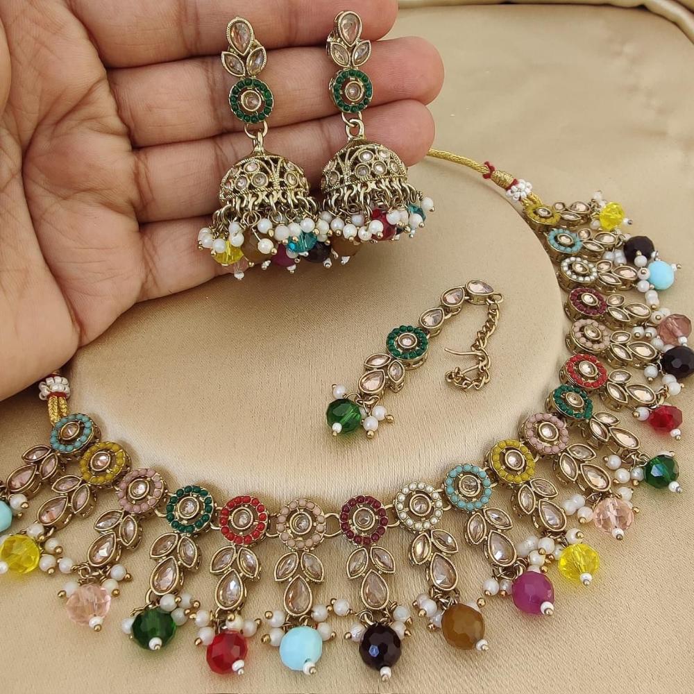 Sai Fashion Gold Plated Crystal Stone And Pearls Necklace Set