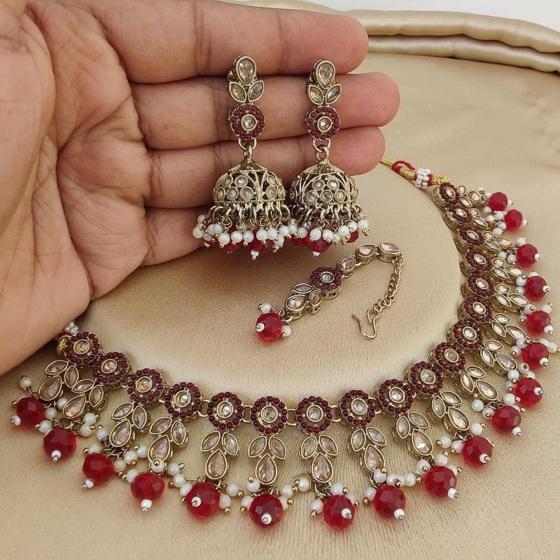 Sai Fashion Gold Plated Crystal Stone And Pearls Necklace Set