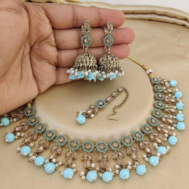 Sai Fashion Gold Plated Crystal Stone And Pearls Necklace Set