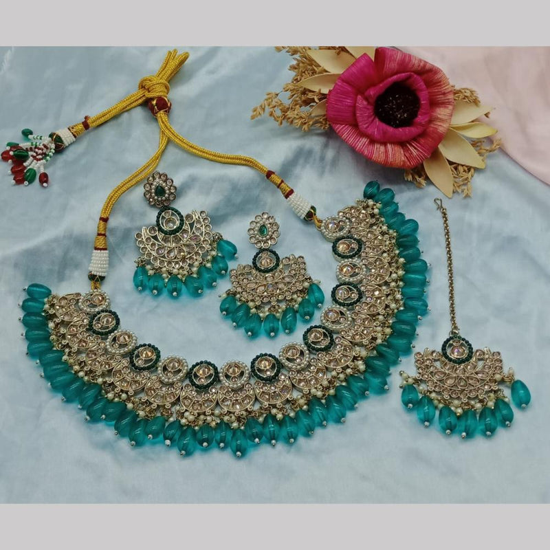 Sai Fashion Gold Plated Crystal Stone And Pearls Necklace Set