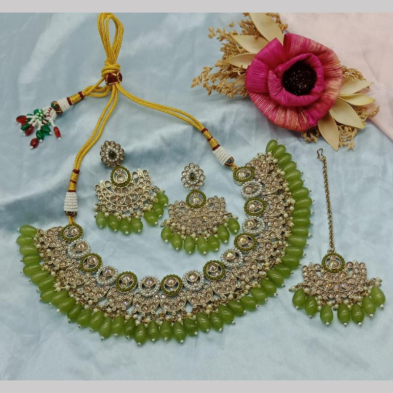 Sai Fashion Gold Plated Crystal Stone And Pearls Necklace Set