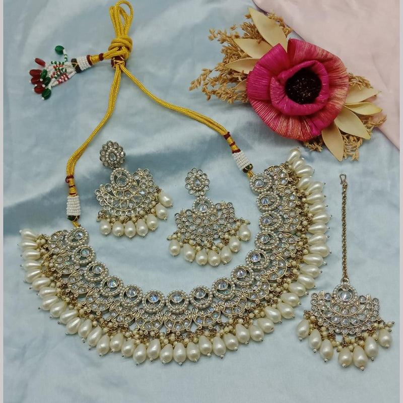 Sai Fashion Gold Plated Crystal Stone And Pearls Necklace Set