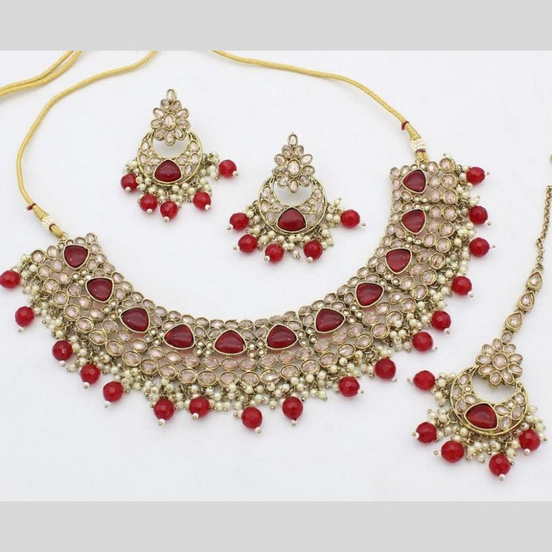 Sai Fashion Gold Plated Crystal Stone And Pearls Choker Necklace Set