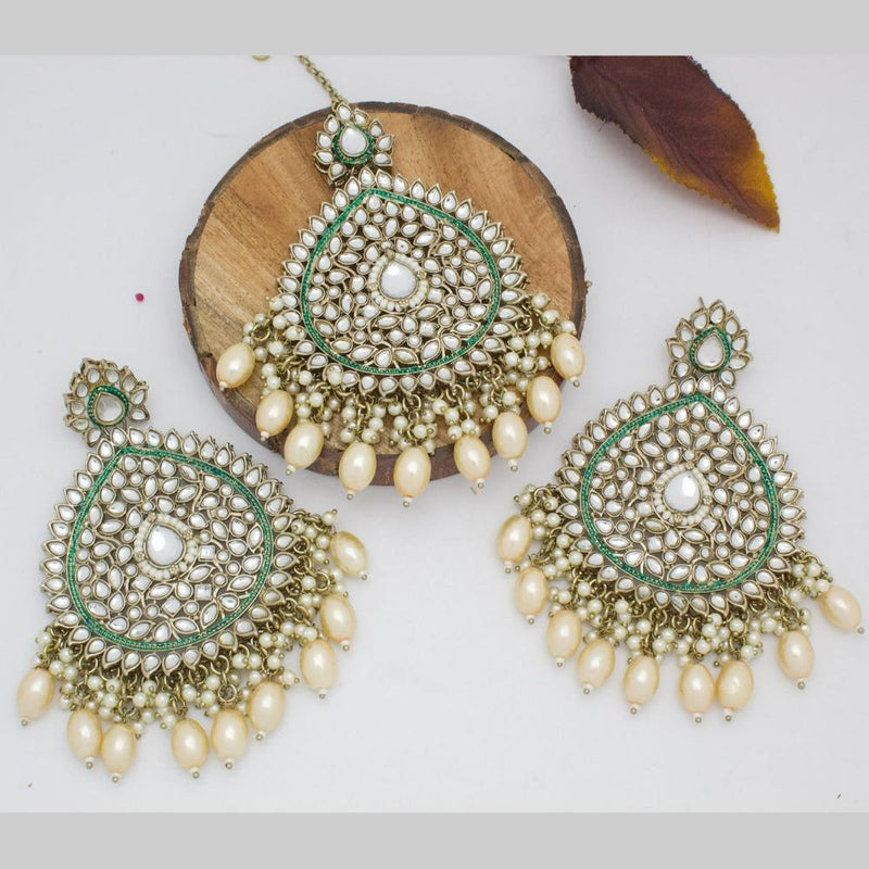 Sai Fashion Gold Plated Kundan Stone  And Pearls  Earrings With Maangtikka