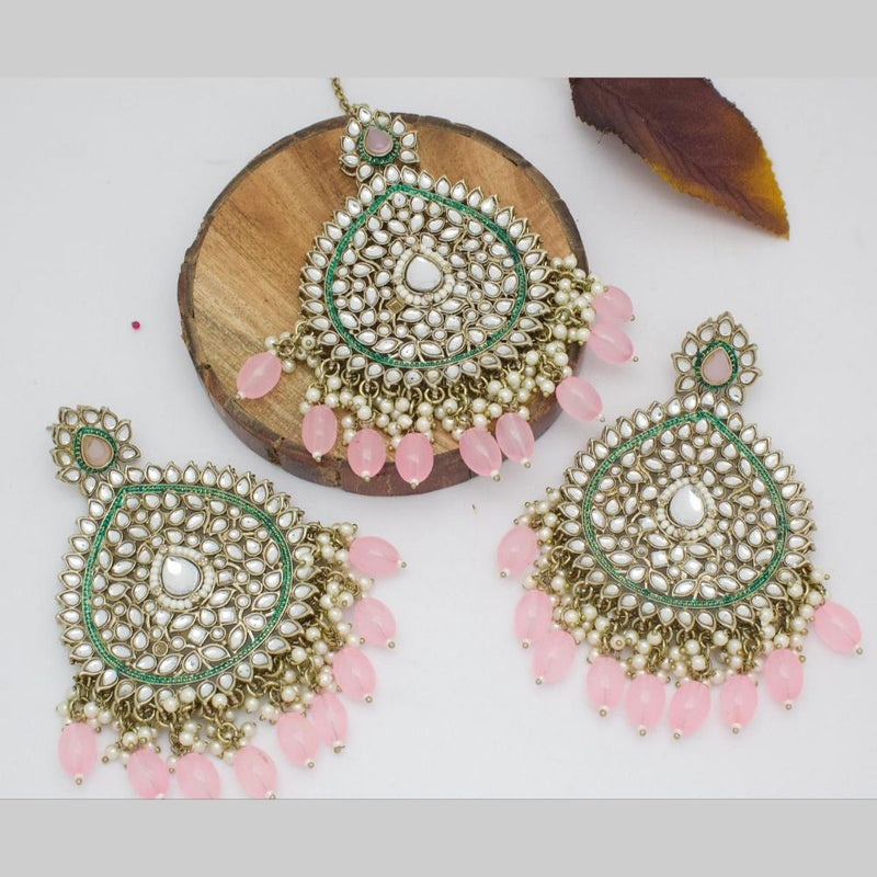 Sai Fashion Gold Plated Kundan Stone  And Pearls  Earrings With Maangtikka