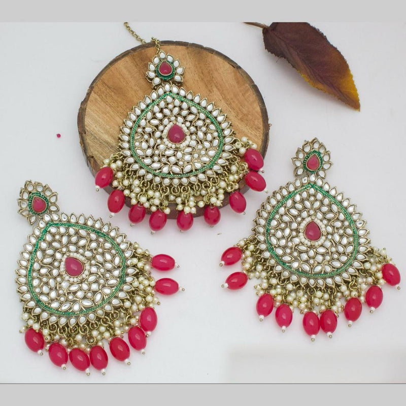 Sai Fashion Gold Plated Kundan Stone  And Pearls  Earrings With Maangtikka