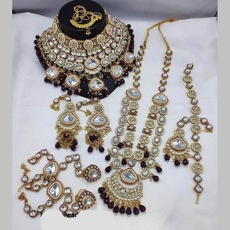 Sai Fashion Gold Plated Kundan Stone And Beads Meenakari Bridal Set