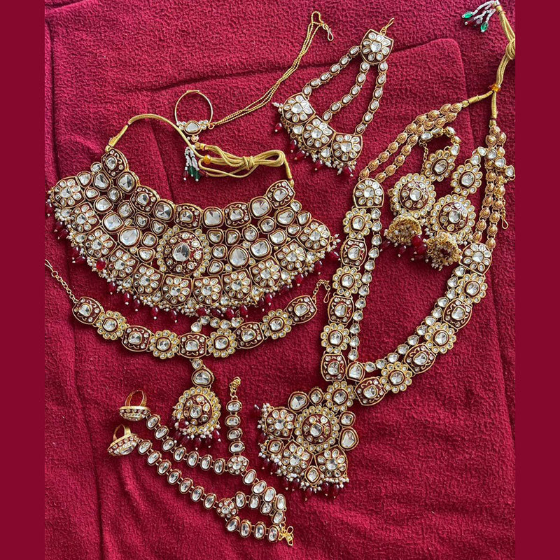 Sai Fashion Gold Plated Kundan Stone And Beads Meenakari Bridal Set