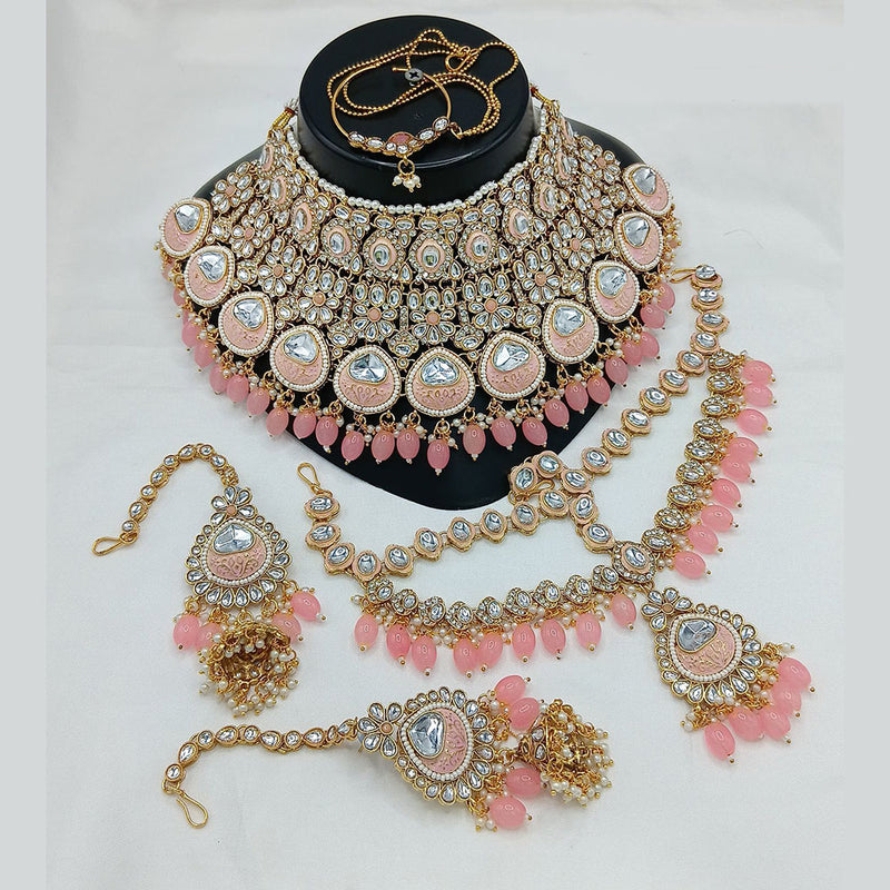 Sai Fashion Gold Plated Kundan Stone And Beads Meenakari Necklace Set