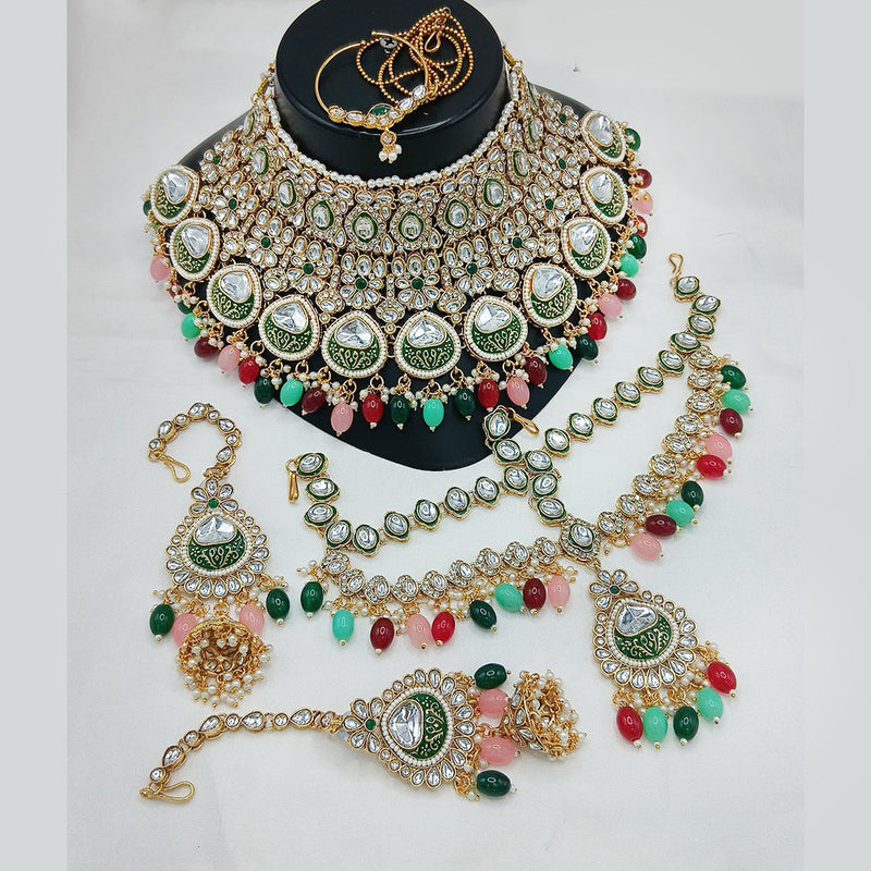 Sai Fashion Gold Plated Kundan Stone And Beads Meenakari Necklace Set