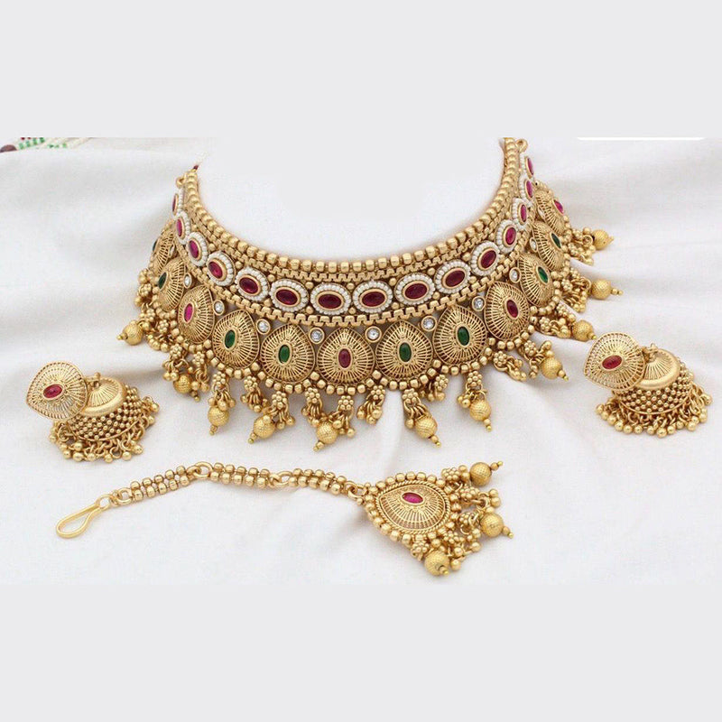 Sai Fashion Gold Plated Kundan And Pearls Choker Necklace Set