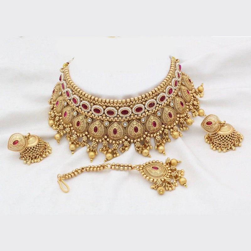 Sai Fashion Gold Plated Kundan And Pearls Choker Necklace Set