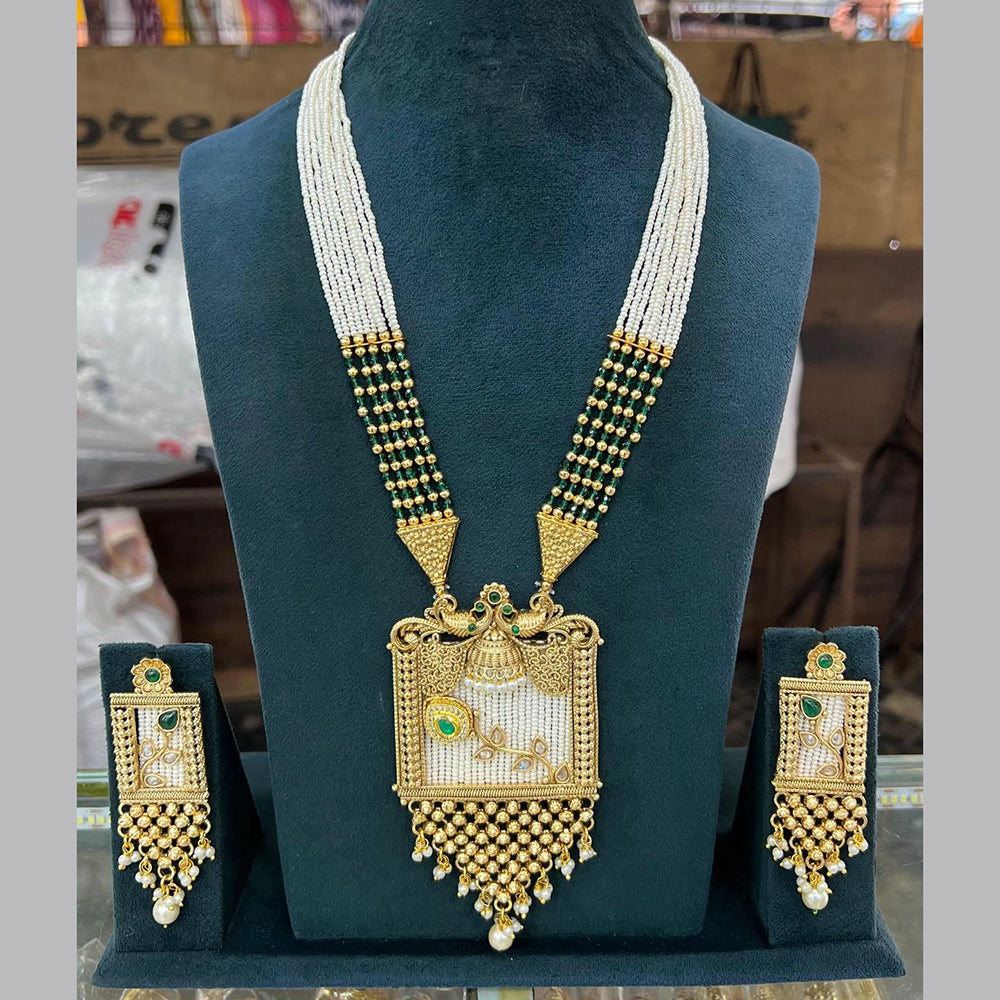 Sai Fashion Gold Plated Pota Stone And Pearl Meenakari Necklace Set