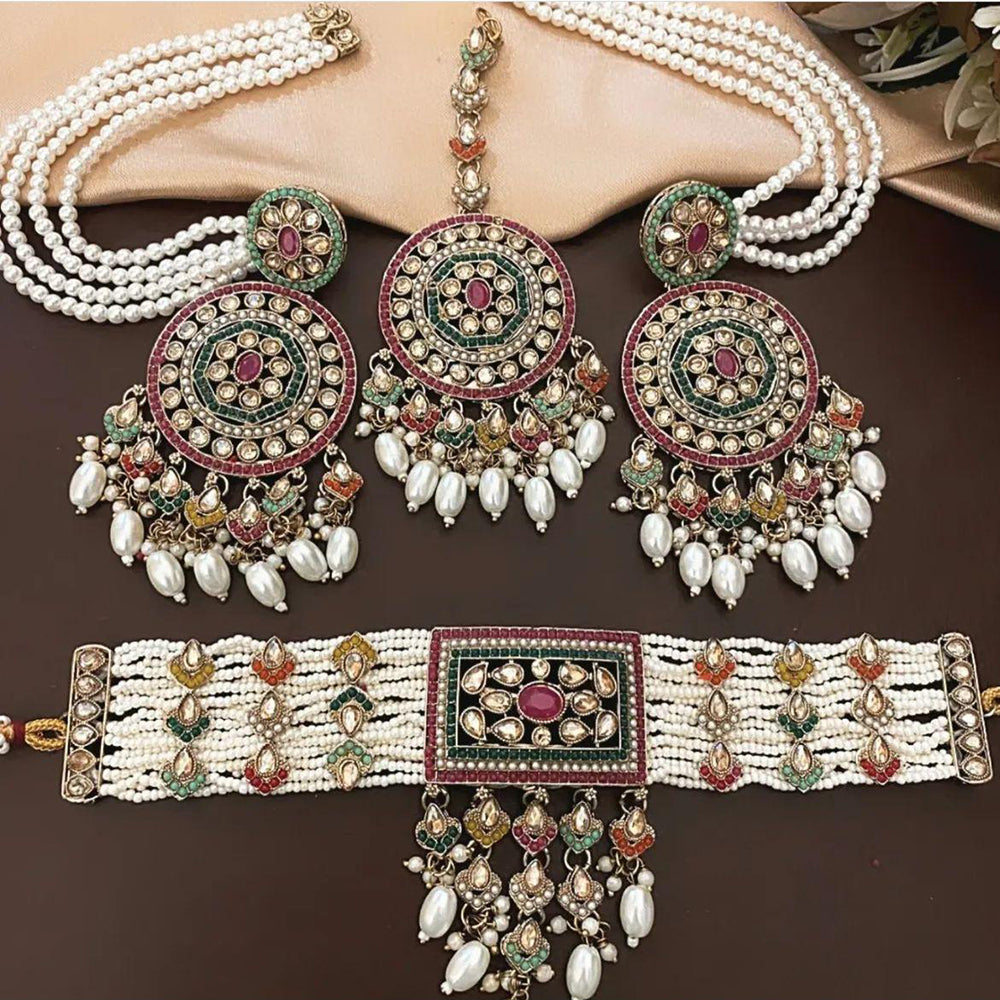 Sai Fashion  Gold Plated Crystal And Pearl Choker Necklace Set