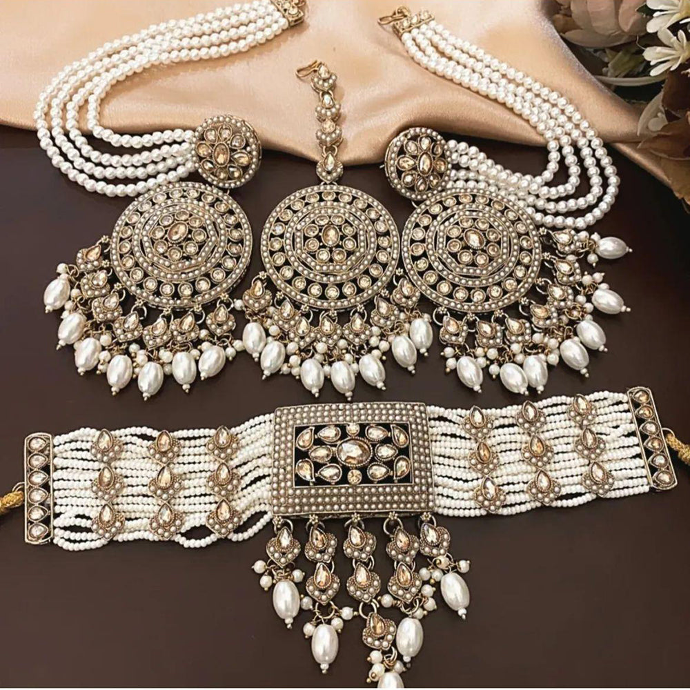 Sai Fashion  Gold Plated Crystal And Pearl Choker Necklace Set