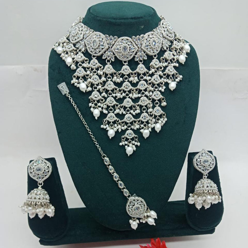 Sai Fashion Silver Plated Kundan Stone And Beads Necklace Set