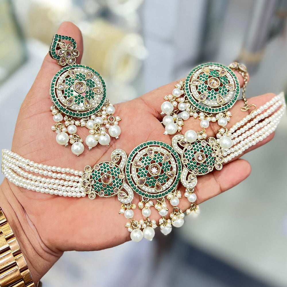 Sai Fashion  Gold Plated Crystal And Pearl Choker Necklace Set