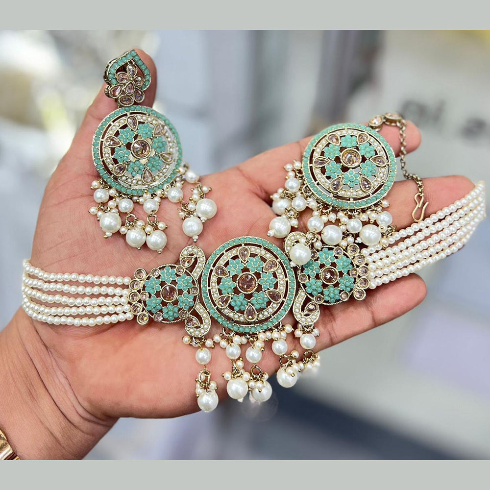Sai Fashion  Gold Plated Crystal And Pearl Choker Necklace Set