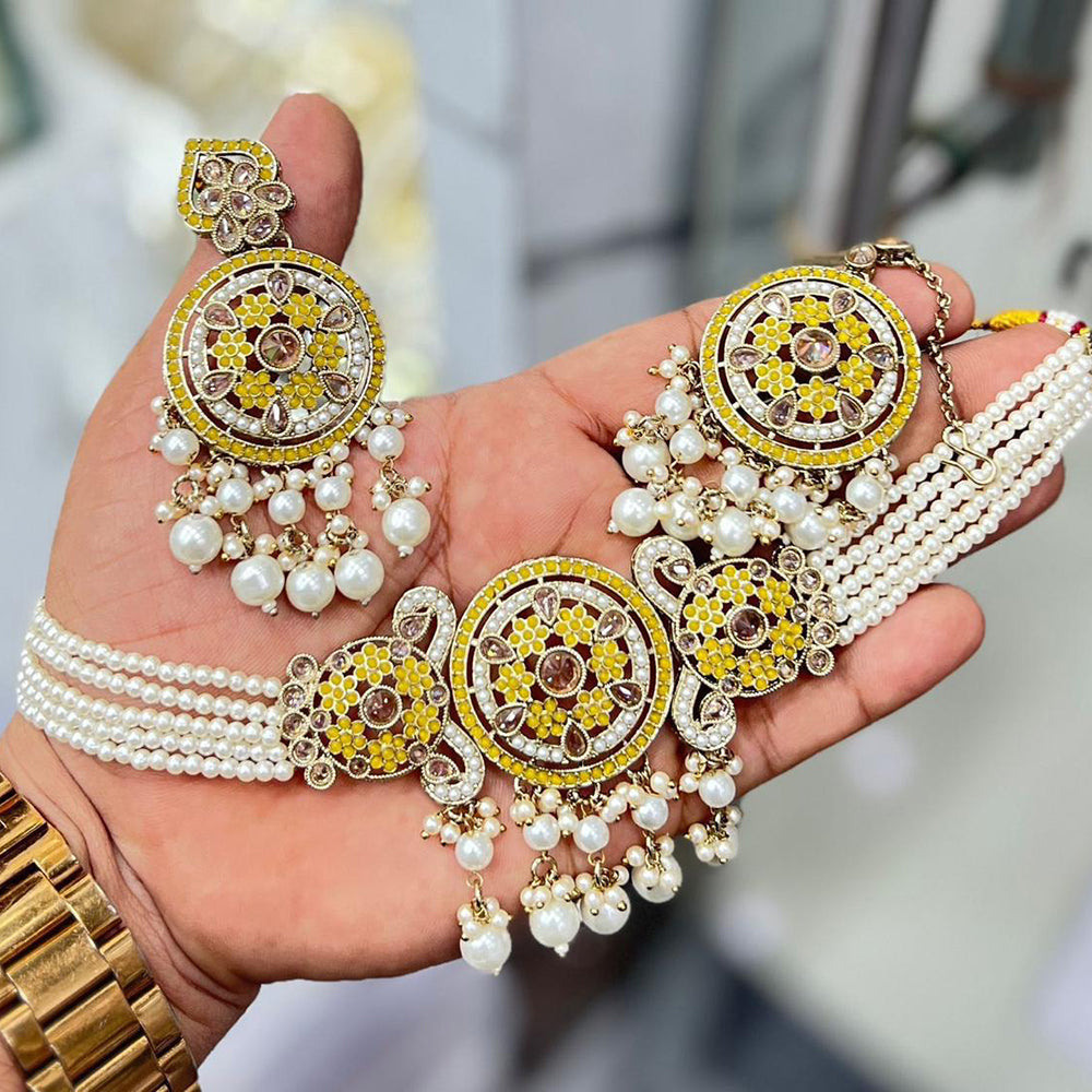 Sai Fashion  Gold Plated Crystal And Pearl Choker Necklace Set