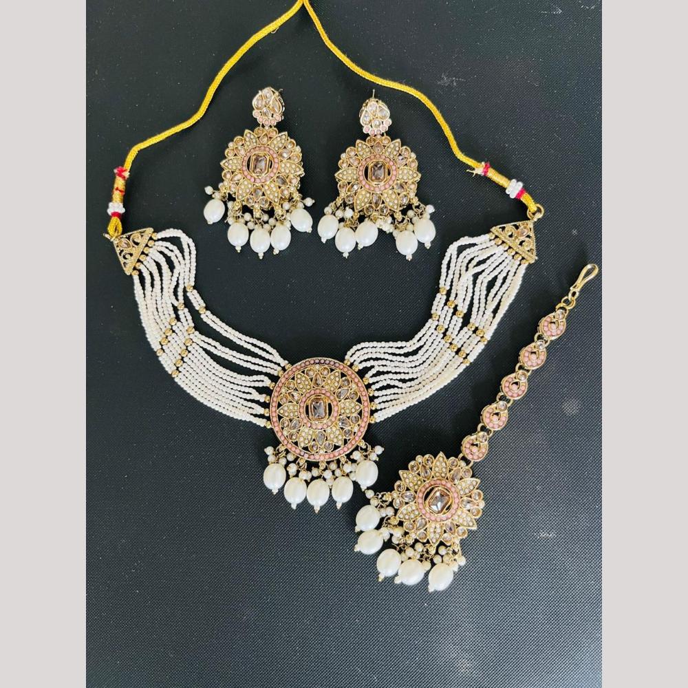 Sai Fashion Gold Plated Crystal Stone Pearl And Beads Choker Necklace Set