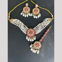 Sai Fashion Gold Plated Crystal Stone Pearl And Beads Choker Necklace Set