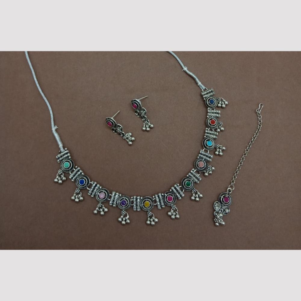 Sai Fashion Oxidized Plated Pota Stone Necklace Set