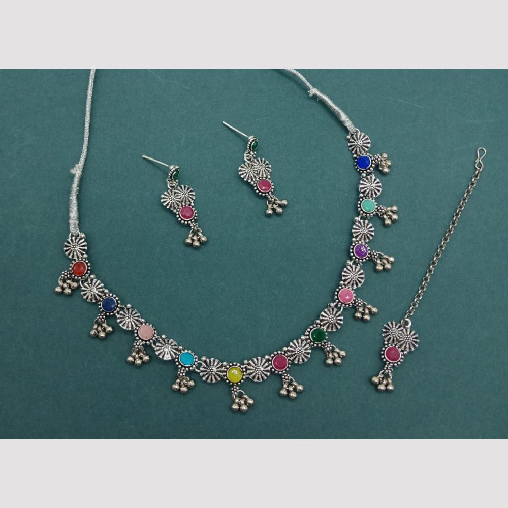 Sai Fashion Oxidized Plated Pota Stone Necklace Set