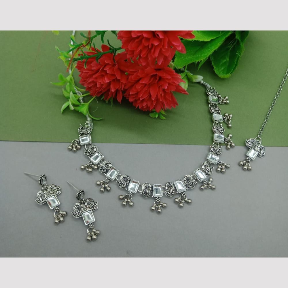 Sai Fashion Oxidized Plated Crystal Stone Necklace Set
