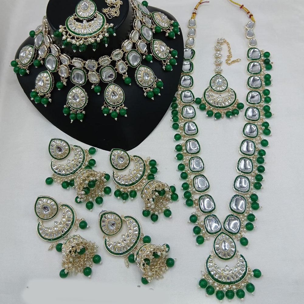 Sai Fashion Gold Plated Kundan Stone And Beads Double Necklace Set