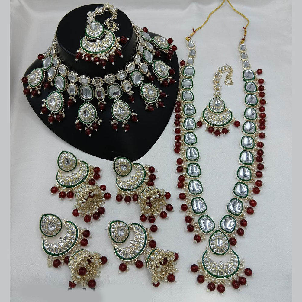 Sai Fashion Gold Plated Kundan Stone And Beads Double Necklace Set