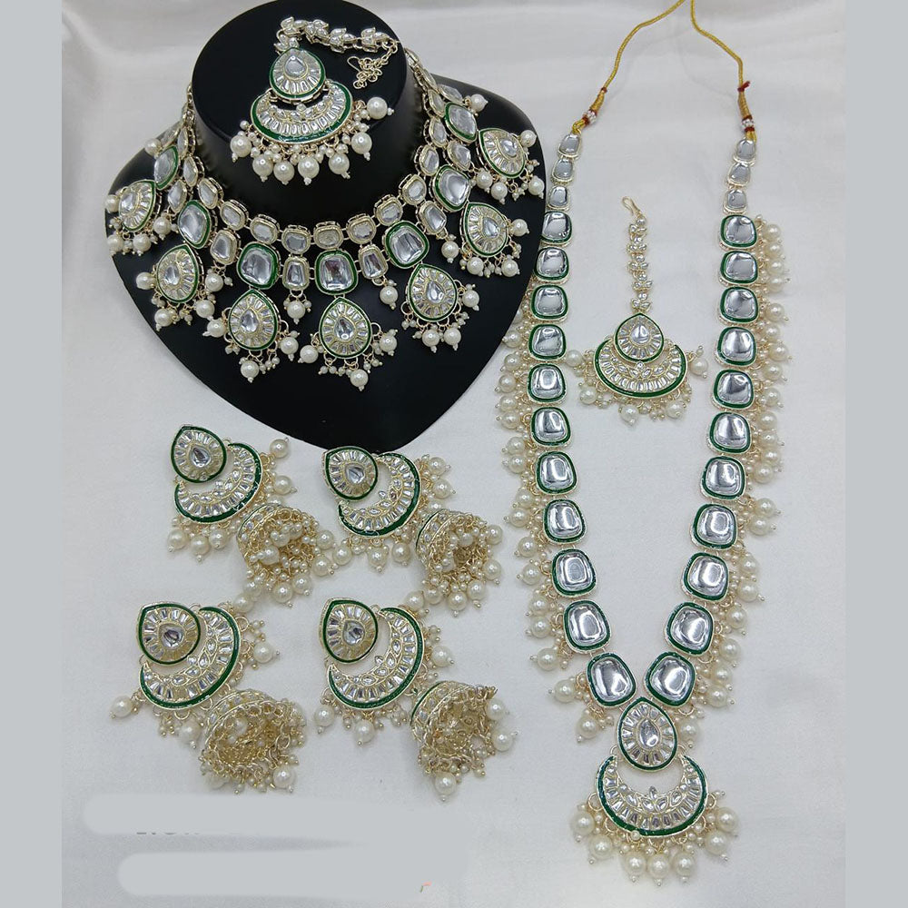 Sai Fashion Gold Plated Kundan Stone And Beads Double Necklace Set