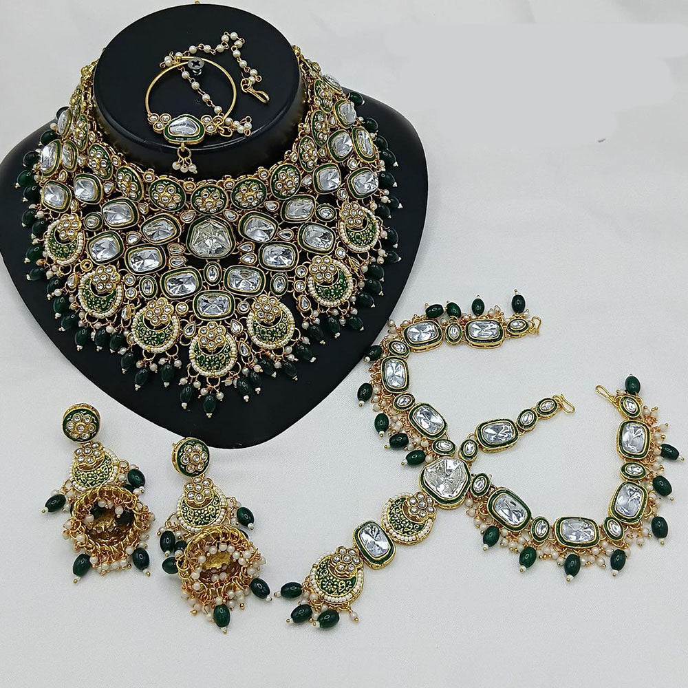 Sai Fashion Gold Plated Kundan Stone And Beads Semi-Bridal Set