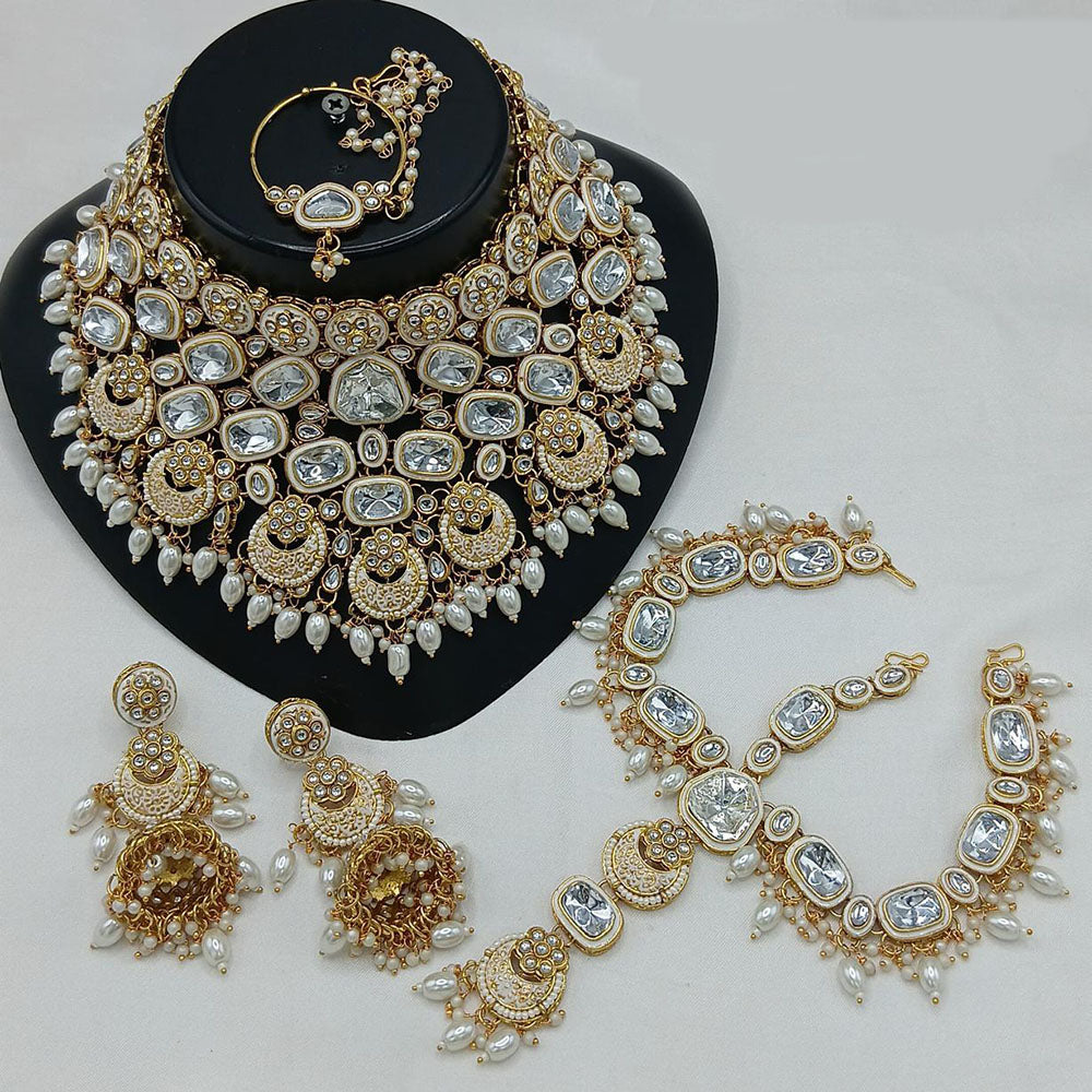 Sai Fashion Gold Plated Kundan Stone And Beads Semi-Bridal Set